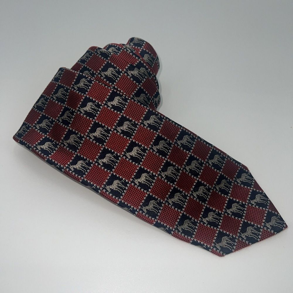 Robert Talbott Rare silk tie‎ navy blue,red checkerd tie donkey,stars Political